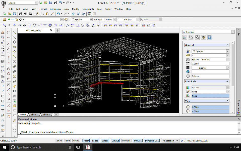 Screenshot of CorelCAD software running on Windows 10.