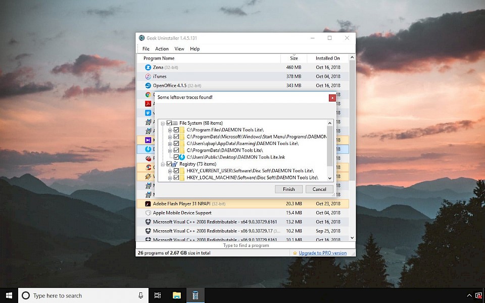 Geek Uninstaller leftovers traces found