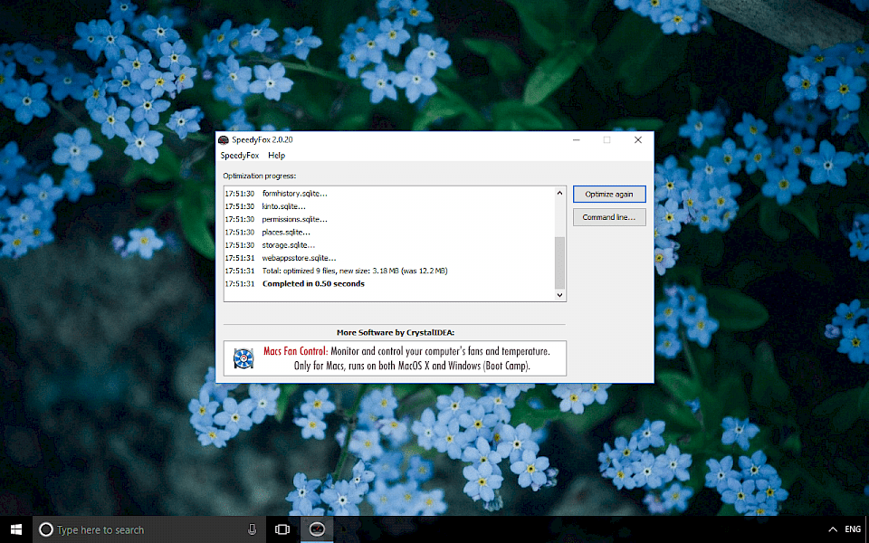 Screenshot of SpeedyFox software running on Windows 10.