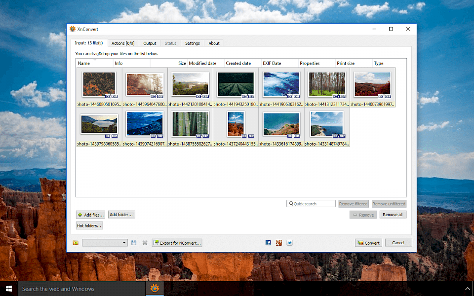 Screenshot of XnConvert software running on Windows 10.