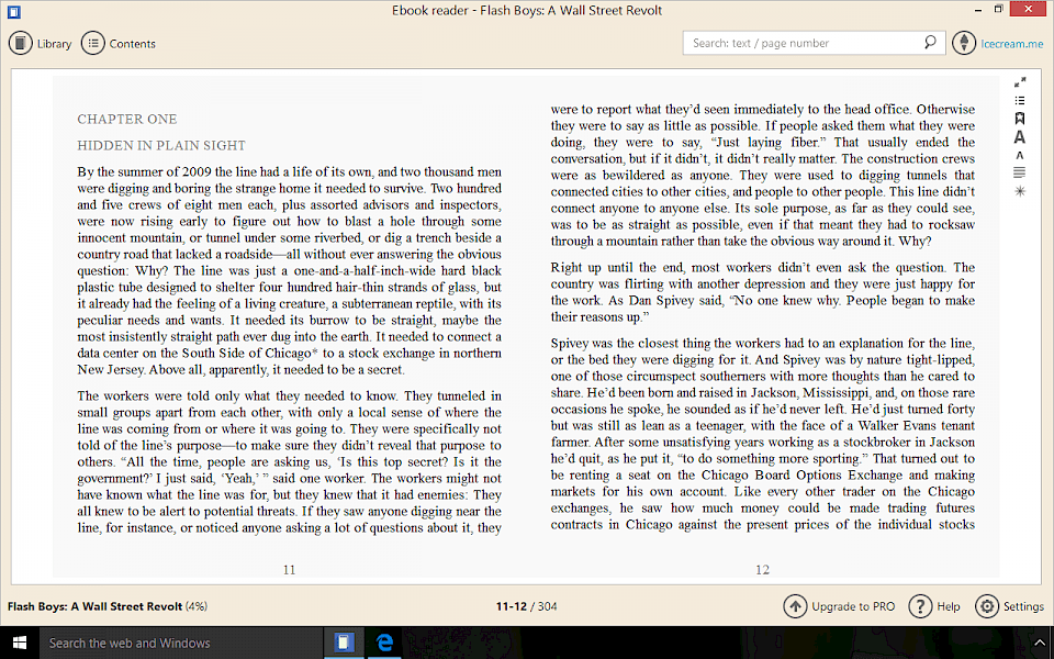 Screenshot of Icecream Ebook Reader software running on Windows 10.