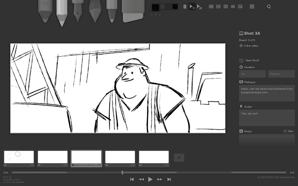 Screenshot of Storyboarder software running on Windows 10.