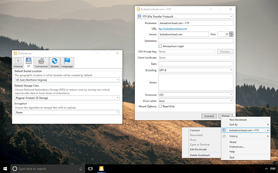 Screenshot of Mountain Duck software running on Windows 10.