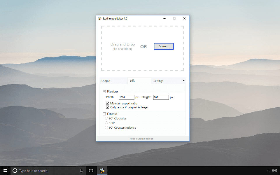 Screenshot of Bzzt! Image Editor software running on Windows 10.