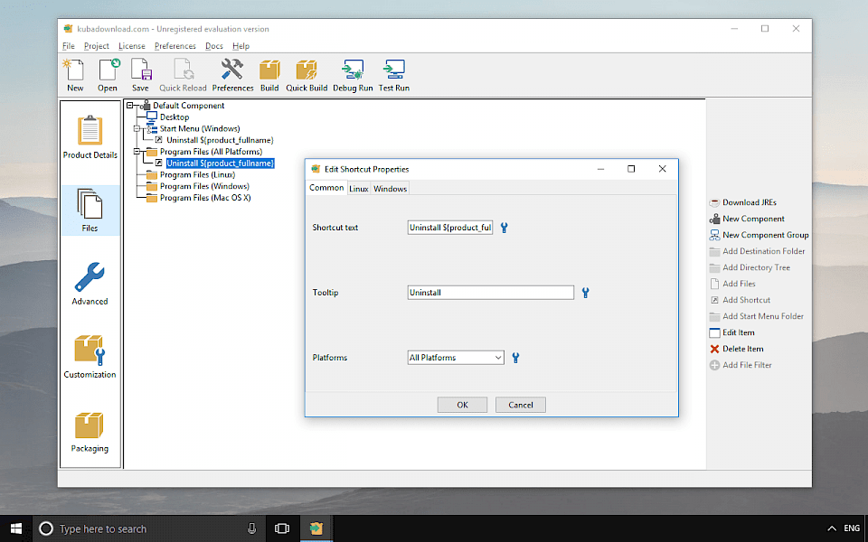 installbuilder execute a script on click of button