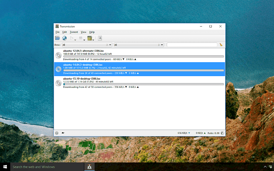 Screenshot of Transmission software running on Windows 10.