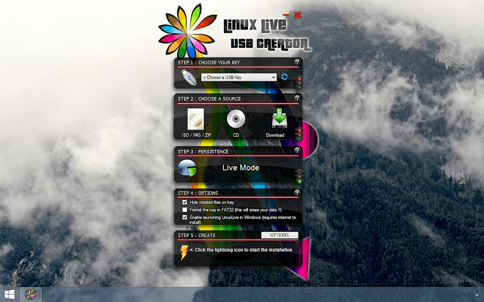 Screenshot of LiLi USB Creator software running on Windows 10.