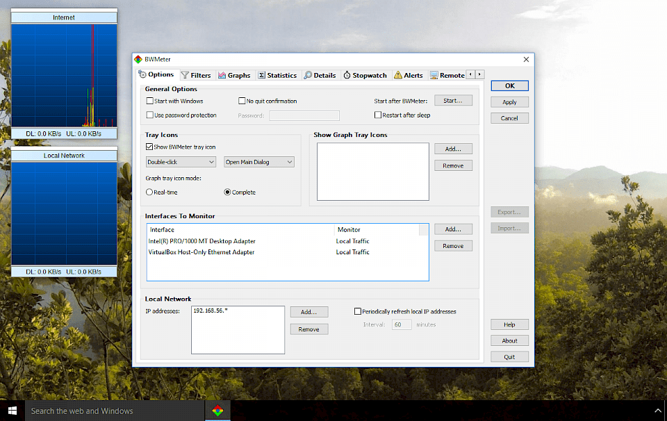 Screenshot of BWMeter software running on Windows 10.