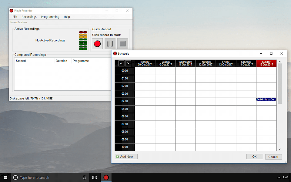 Screenshot of PlayIt Recorder software running on Windows 10.