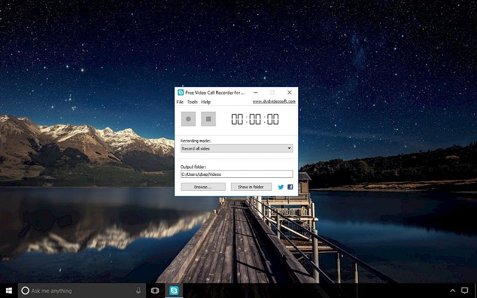 Screenshot of Free Video Call Recorder for Skype software running on Windows 10.