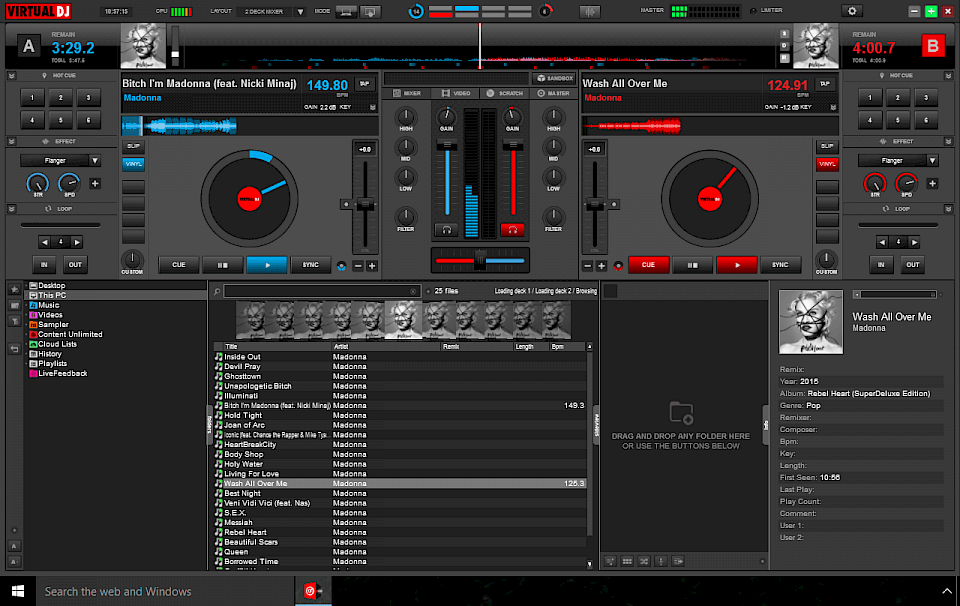 Screenshot of Virtual DJ Home Free software running on Windows 10.