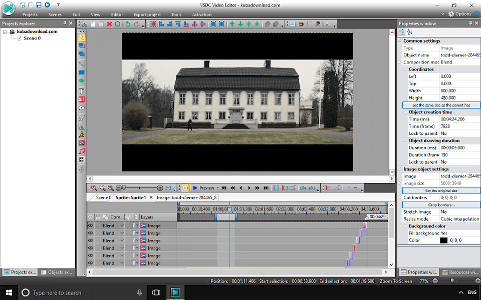 Screenshot of VSDC Free Video Editor software running on Windows 10.