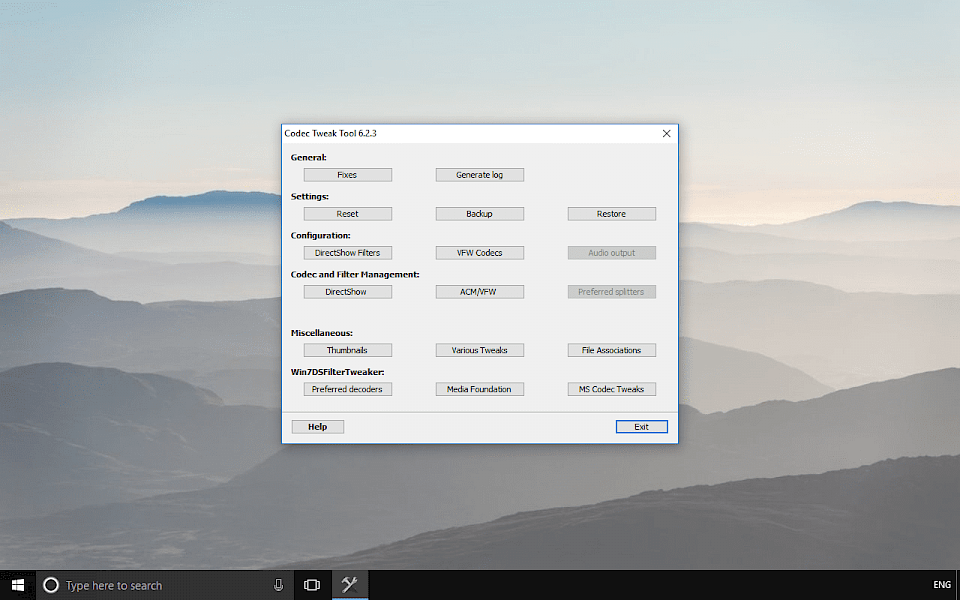 Screenshot of K-Lite Codec Tweak Tool software running on Windows 10.