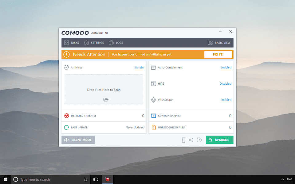 Screenshot of Comodo AntiVirus software running on Windows 10.