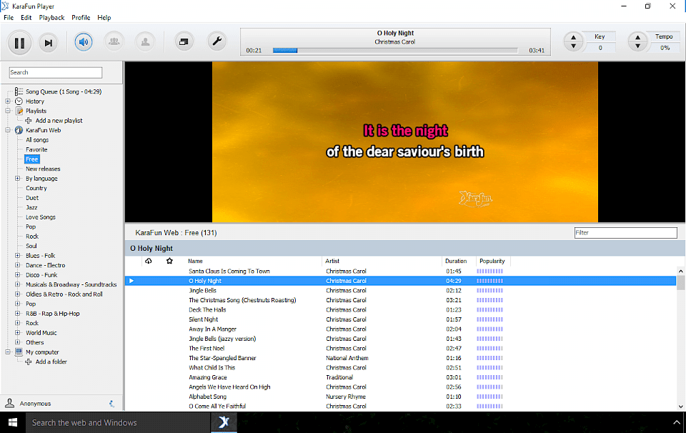 Screenshot of KaraFun software running on Windows 10.