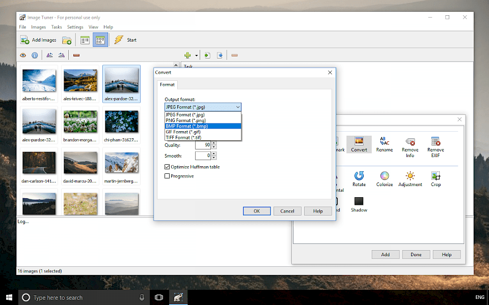 Screenshot of Image Tuner software running on Windows 10.
