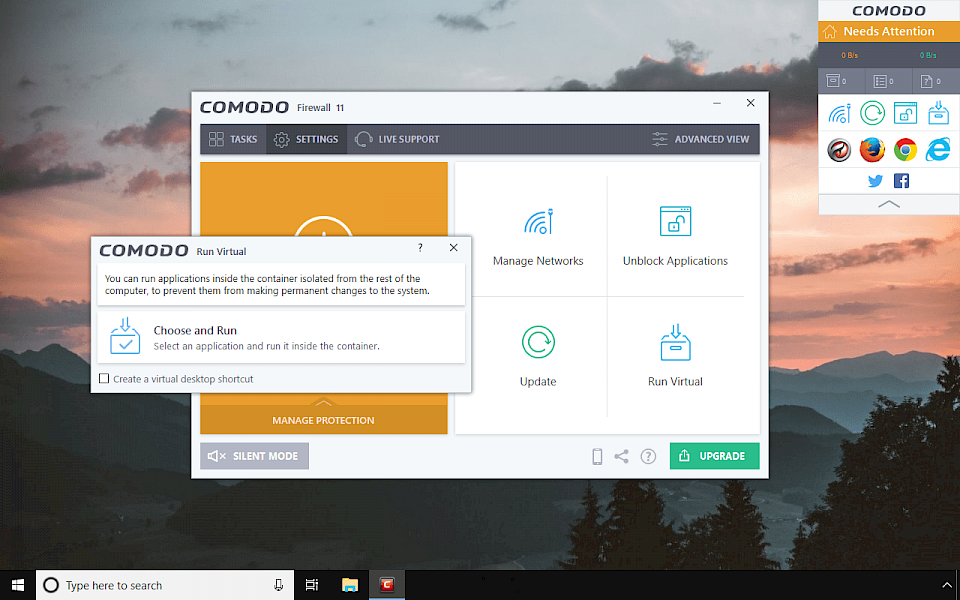 Comodo Personal Firewall Advanced View Window