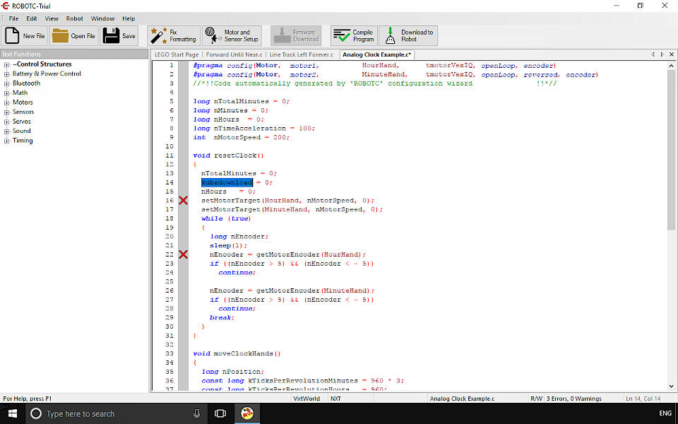 robotc commands list cortex 2.0