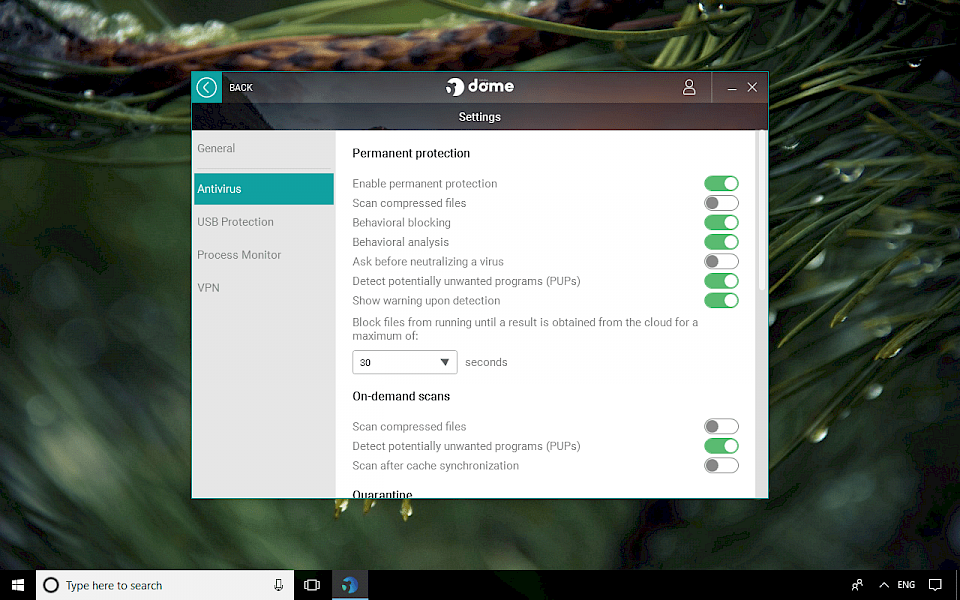 Screenshot of Panda Dome software running on Windows 10.