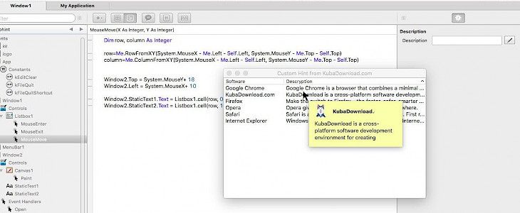 Create custom hint in Xojo IDE using Window control