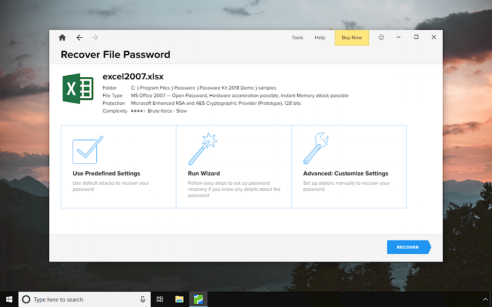 Passware Kit 2018 running Windows 10