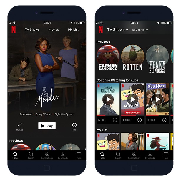 Netflix app running on iPhone