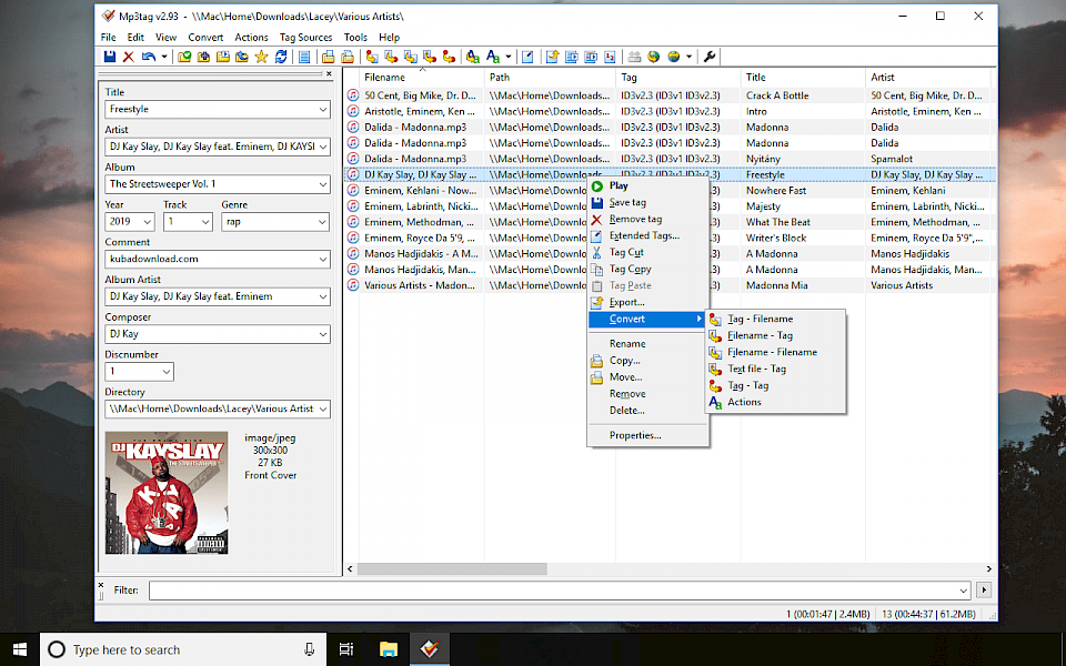 Mp3Tag universal Tag Editor running on Windows