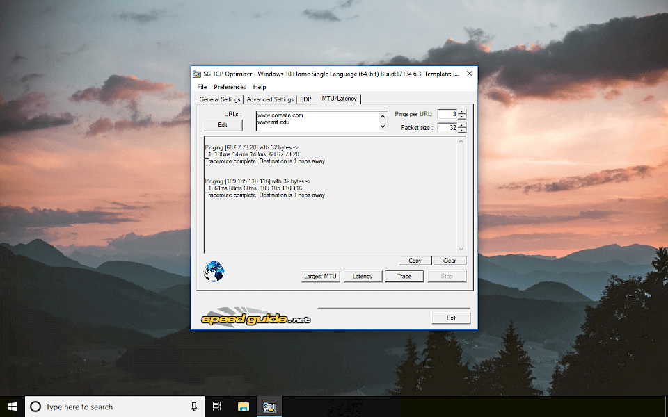 MTU and Latency features in SG TCP Optimizer on Windows 19