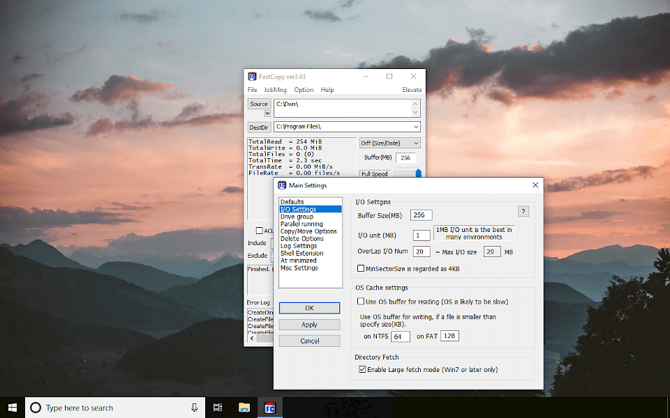 Main settings in Fast Copy