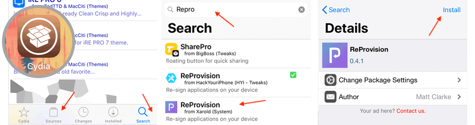 Install ReProvision from Cydia on iOS