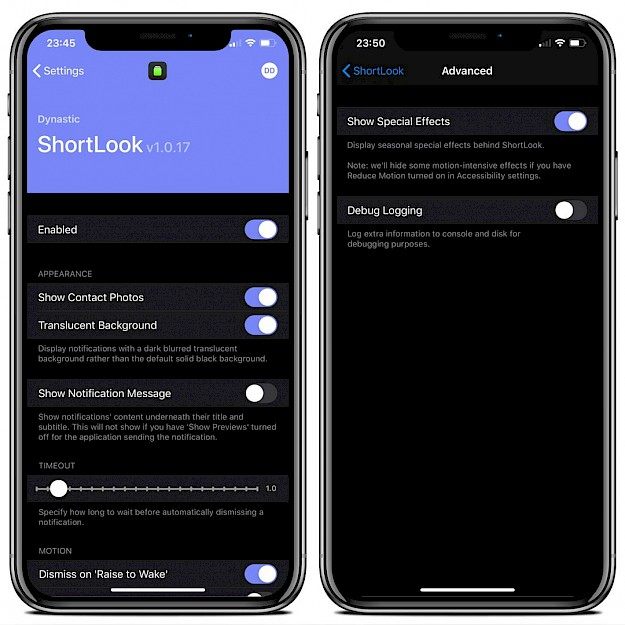 ShortLook tweak Settings