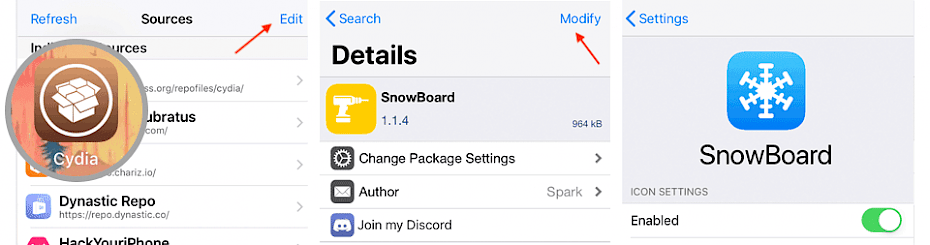 Install SnowBoard from Cydia repositories on iOS 12