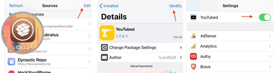 Install YouTubed on iOS 12 from Cydia Sources