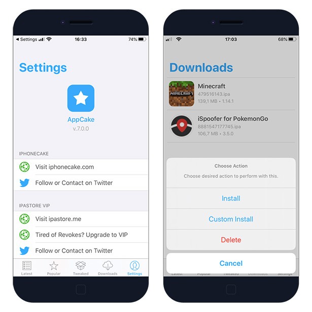 AppCake 7 can sideload IPA without Cydia Impactor