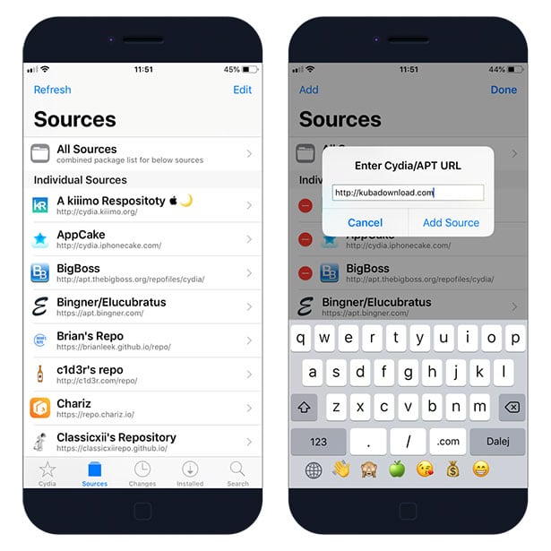 Add new repo/source to Cydia app