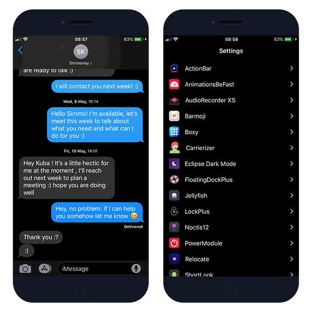 Noctis12 Dark Mode jailbreak tweak on iOS 12