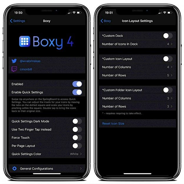 Boxy tweak Settings