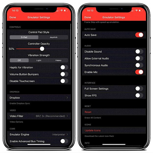 iNDS Emulator Settings