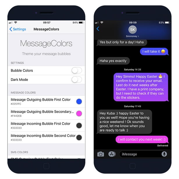 MessageColors theme your message bubbles on iOS