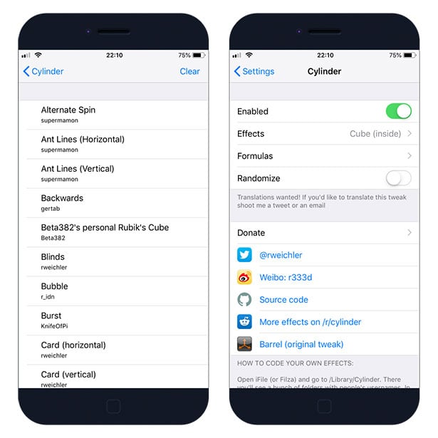 Cylinder jailbreak tweak