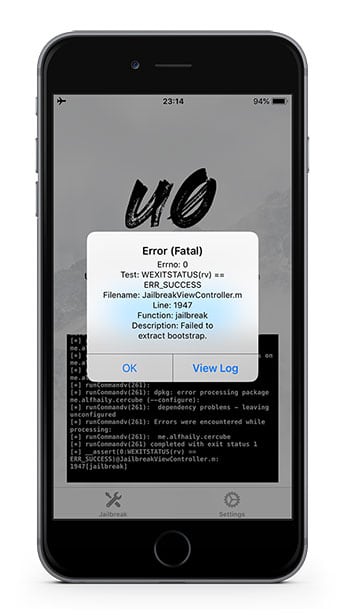 Failed to extract bootstrap fatal error in unc0ver on iOS 12