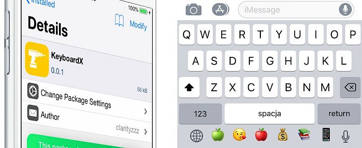 iPhone X keyboard with KeyboardX + Barmoji tweak