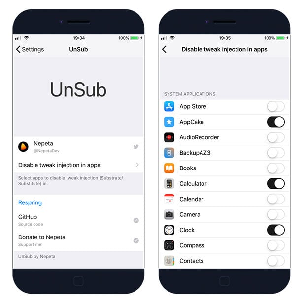 UnSub by Nepeta to disable tweak injection in apps (substrate and substitute)