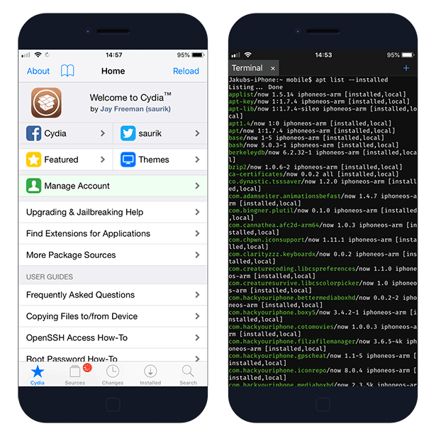 Cydia commands executed from terminal on iOS 12