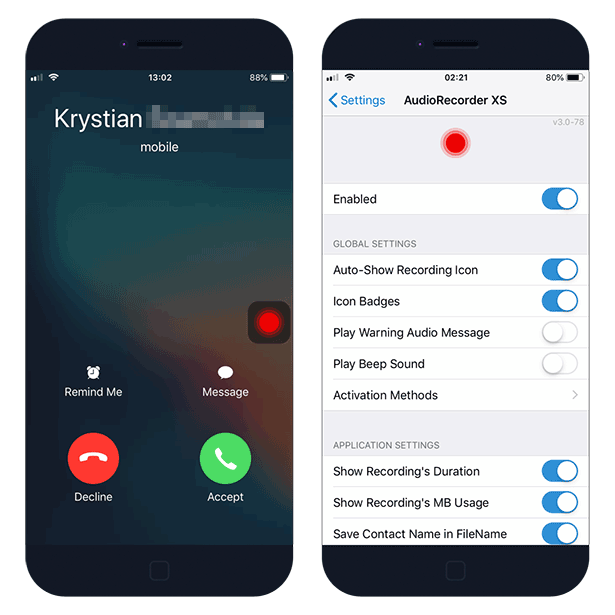Record a phone call on jailbroken iPhone using AudioRecorder XS