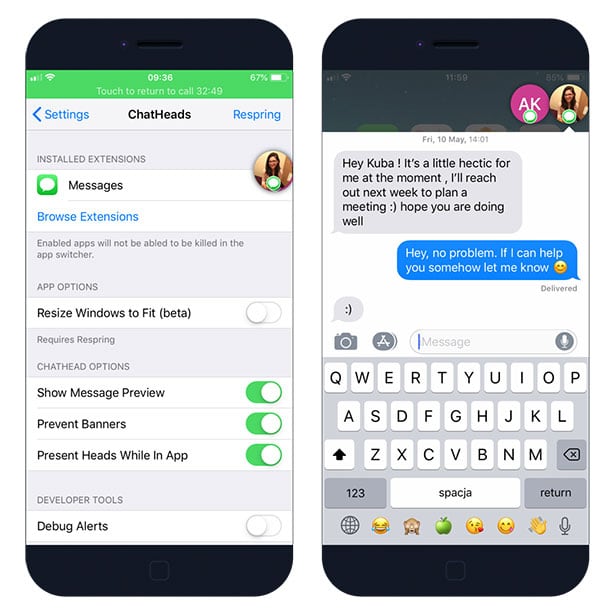 ChatHeads tweak on iOS