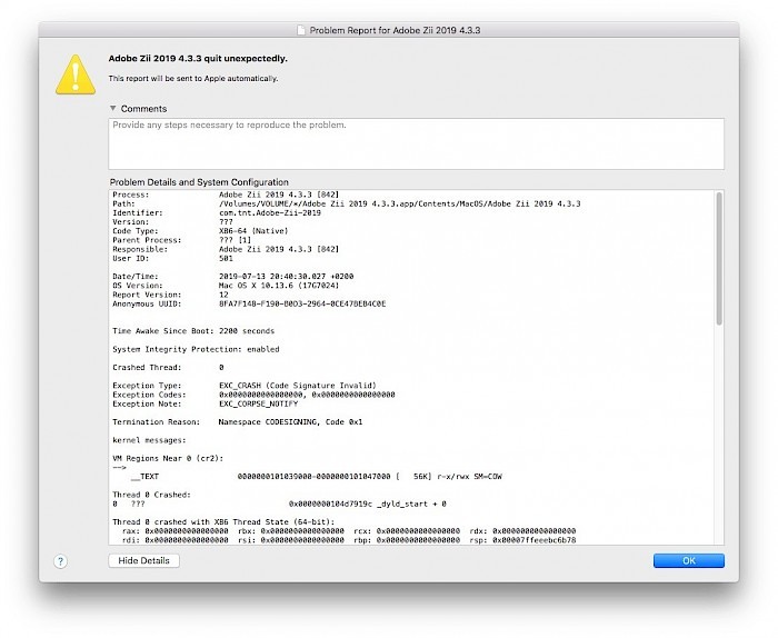 Problem Report Namespace CODESIGNING