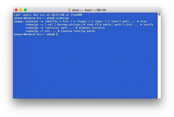 codesign terminal command usage