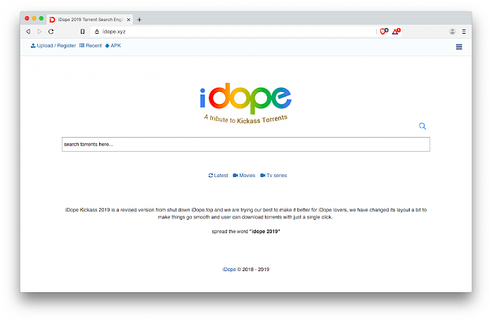 iDope - Torrent Search Engine Home Page