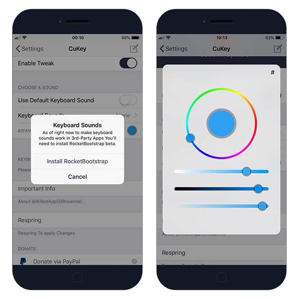 CuKey tweak Settings on iPhone